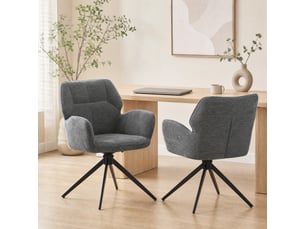 Lot de 2 chaises de salle à manger pivotantes avec accoudoirs en tissu chenille gris foncé et métal