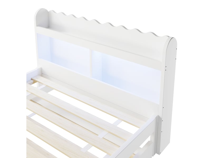 Lit gigogne 90x200 à 90x190 cm, lit avec couchage d’appoint, éclairage led, construction robuste et durable, charge maximale 200 kg, mdf blanc CozyNest - Conforama E