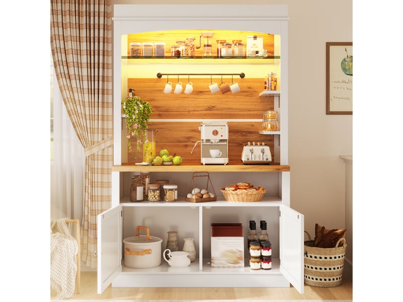 Lot de 2 colonnes de rangement 107 x 34 x 184 cm avec led rgb et crochets, blanc  - Conforama D