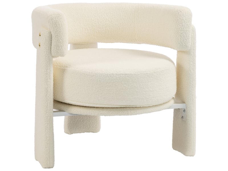  Fauteuil lounge recouvert de peau de mouton avec coussin lombaire blanc crème  - Conforama A