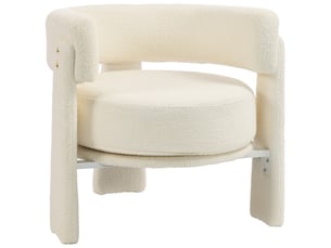 Fauteuil lounge recouvert de peau de mouton avec coussin lombaire blanc crème