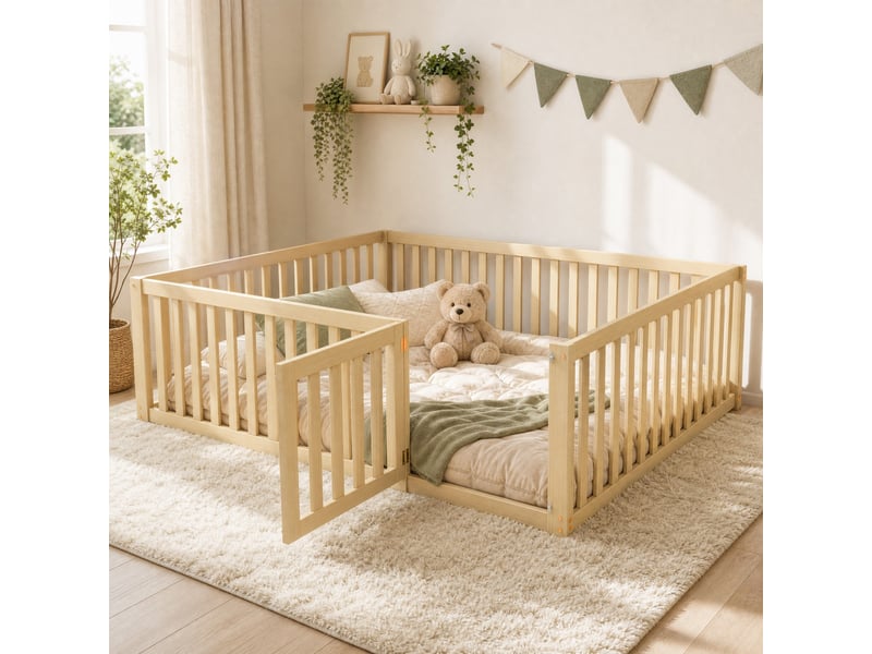  Lit enfant au sol 140x200 avec barrière et portillon evryae  - Conforama C