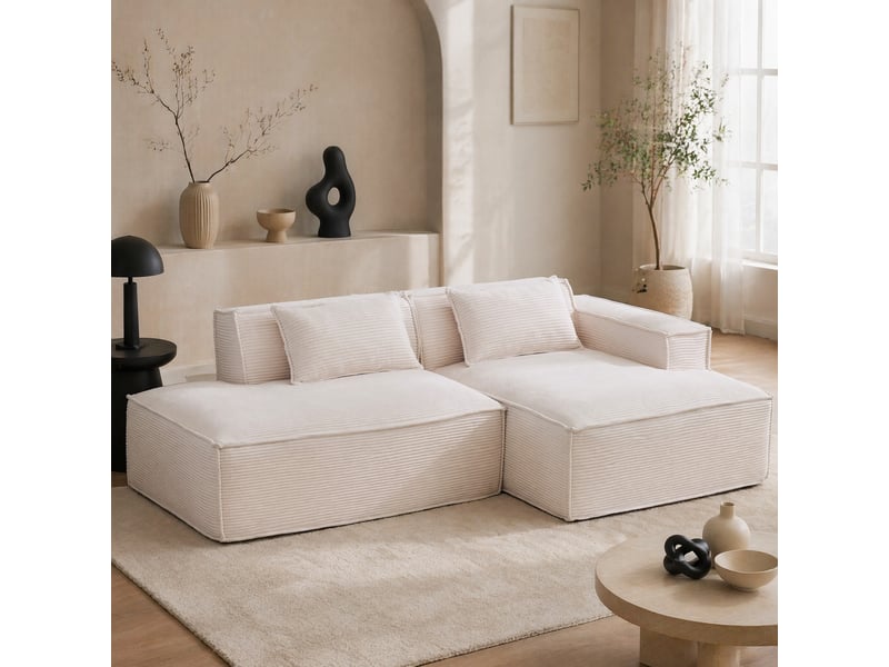  Canapé 2 places ulevr fixe 233 cm avec 2 coussins, assise souple à ressorts ensachés, polyester beige  - Conforama B