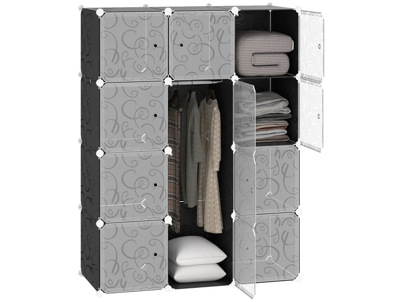  Armoire modulaire en plastique à 12 cubes avec portes, rangement pour vêtements, jouets et livres, à monter soi-même  - Conforama A
