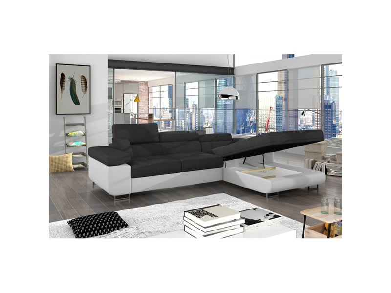  Canapé d'angle convertible amanda gris foncé et blanc – tissu effet lin – angle droit  - Conforama B