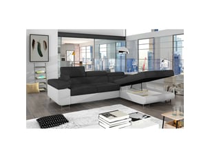 Canapé d'angle convertible amanda gris foncé et blanc – tissu effet lin – angle droit