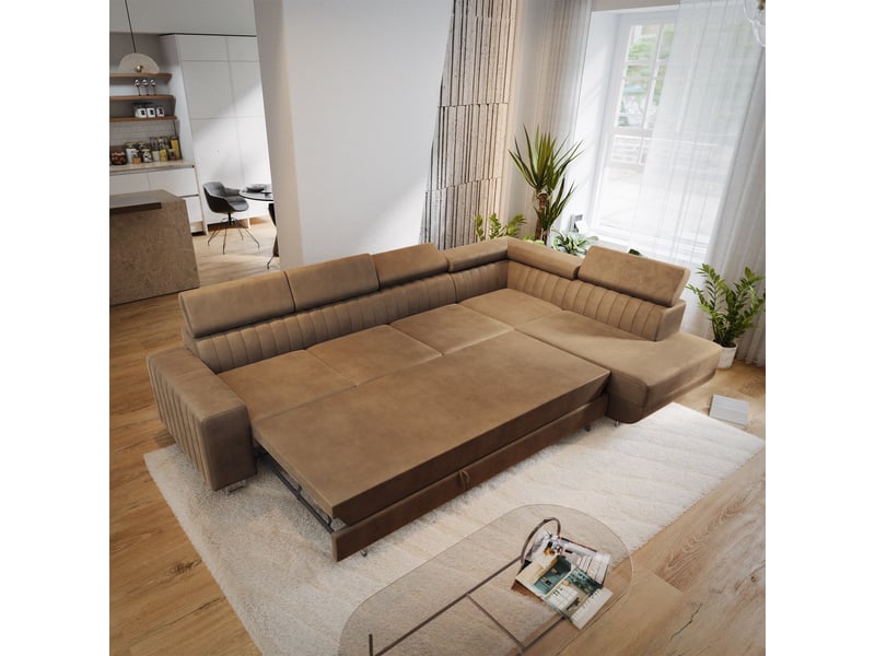 Canapé d'angle hestion, velours beige - Conforama D
