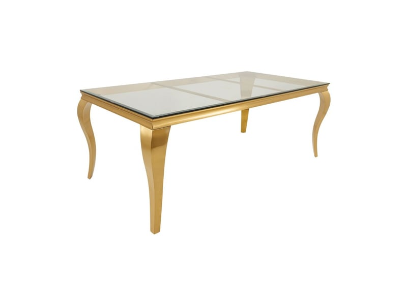 Table de salle à manger velena – rectangulaire 200 cm – verre trempé et acier doré – style baroque chic - Conforama A