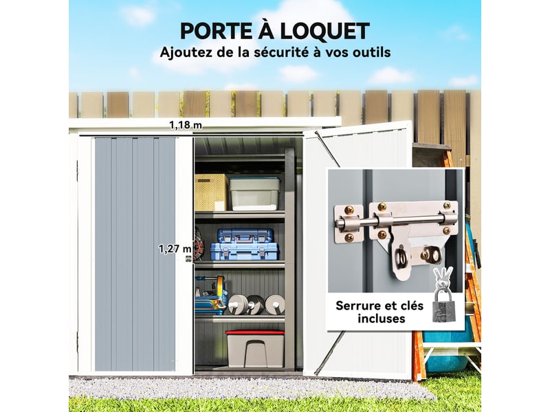  Abri de jardin 147 x 86 x 134 cm double porte verrouillable toit incliné robuste contemporain en tôle d'acier gris clair 21_0004184  - Conforama D