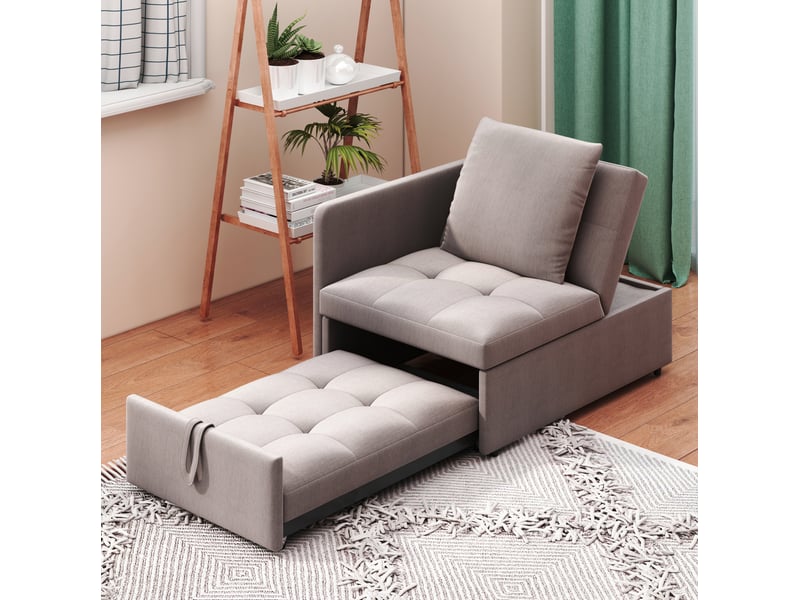  Canapé convertible 3 en 1 avec dossier réglable et coussin, pour petits espaces, en tissu lin gris compact  - Conforama B