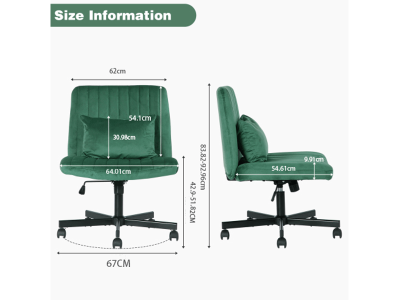  Chaise de bureau moderne verte en tissu, réglable en hauteur, pivotante 360° avec roulettes silencieuses  - Conforama C