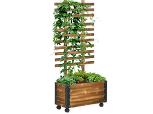 Jardinière surélevée avec treillis à roulettes, bois brun et métal noir, 65 x 31 x 147 cm pour vos plantes