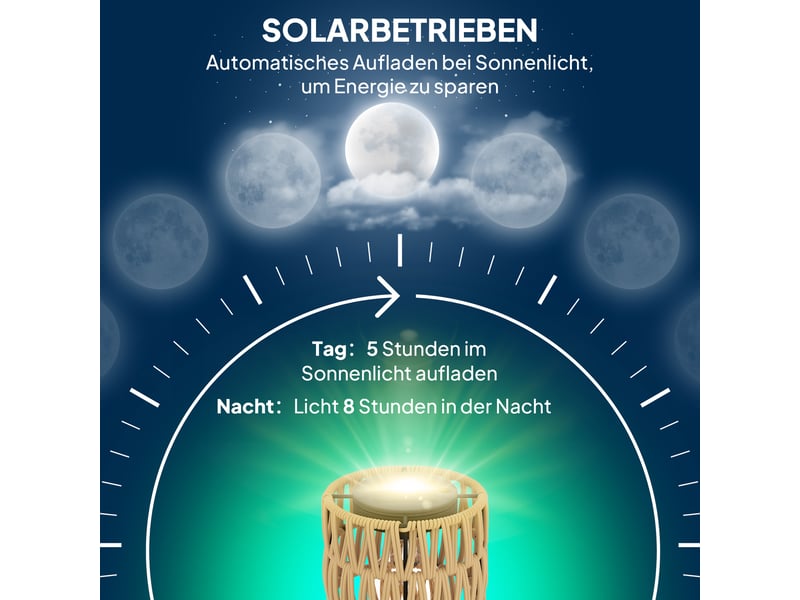  Lampadaire solaire,37x37x144 cm,meulva,3 lumières avec tablette,rotin pe,jaune  - Conforama E