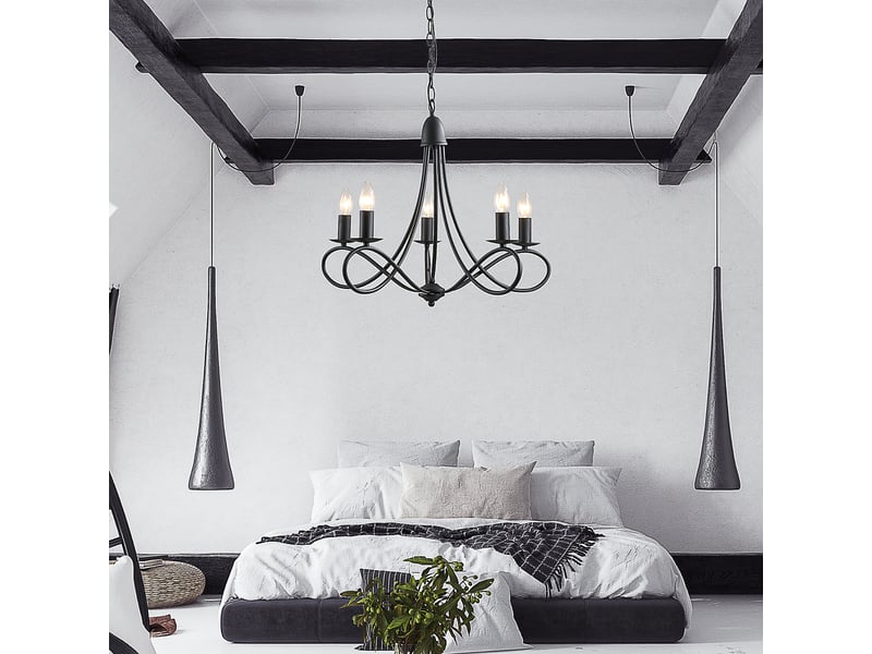  Lustre de plafond de style rustique, en acier tressé noir, avec 5 bougeoirs réglables et pliables ф58 x 45cm  - Conforama D