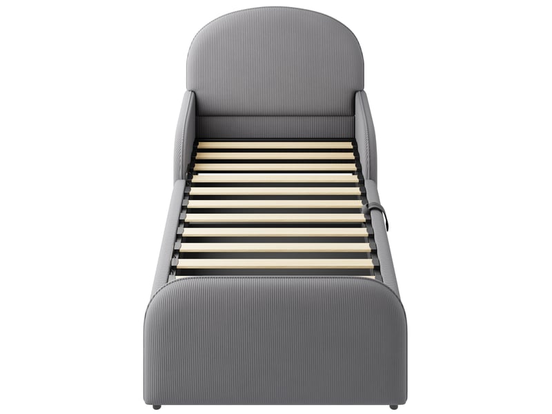  Lit enfant velours gris 90x200 cm avec rangement hydraulique et barrières de sécurité  - Conforama A