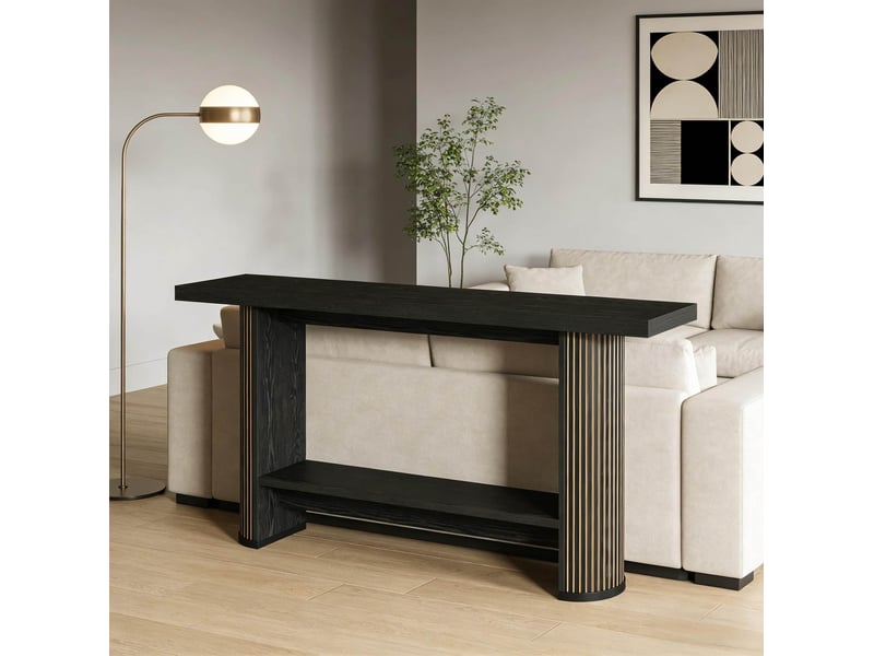 Console étroite avec plateau en bois noir, design moderne, pour entrée, couloir, salon ou derrière canapé, gain de place - Conforama C