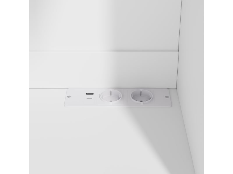  Vaisselier blanc buffet haut salle à manger avec prises électriques et range bouteilles, armoire de cuisine 100x40x175 cm  - Conforama W