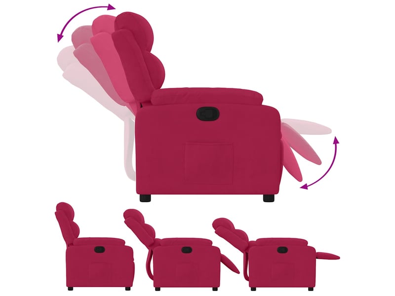  Fauteuil inclinable, fauteuil relax salon rouge bordeaux velours shl63212  - Conforama D