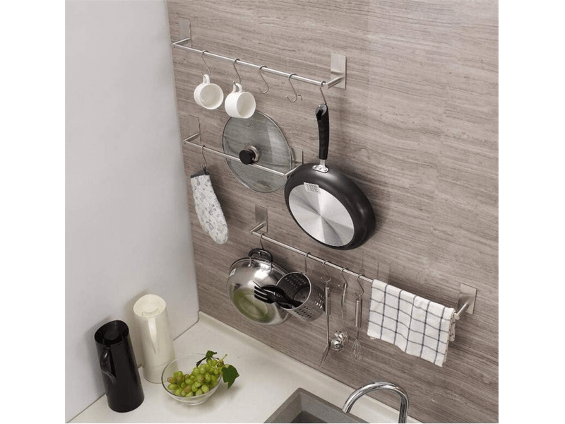  Porte-serviettes mural adhésif en acier inoxydable, 30 cm, finition argent mat  - Conforama D