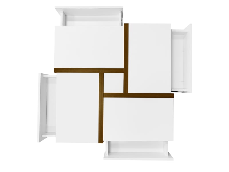  Table basse 78x78x34,8 cm 4 tiroirs brillante panneau de particules blanc et couleur bois  - Conforama D