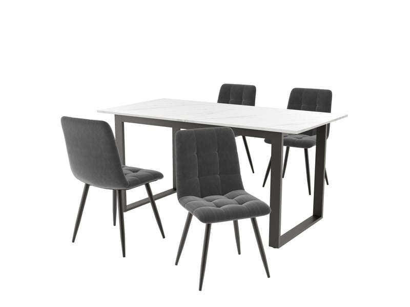  Ensemble table à manger extensible 140-180x80x75 cm, 4 chaises confortables, rangement, plateau mdf blanc, pieds métal  - Conforama A