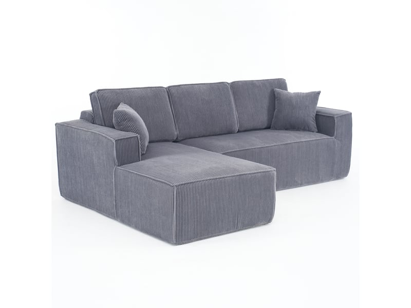  Canapé d'angle en l modulaire compressé 235x128x60 cm - velours côtelé gris et méridienne  - Conforama A