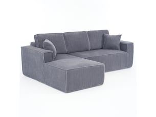 Canapé d'angle en l modulaire compressé 235x128x60 cm - velours côtelé gris et méridienne