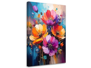 Impression sur toile, fleurs colorées peintes 60x90