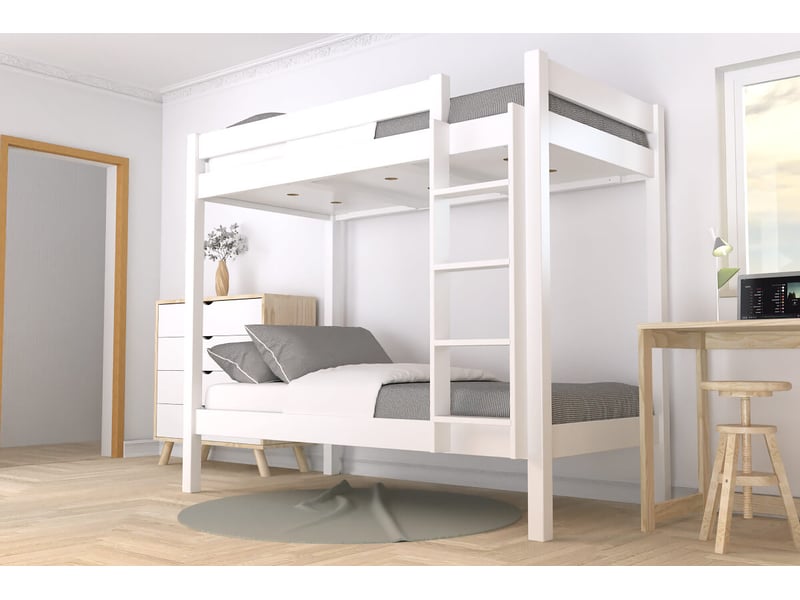  Lit superposé 2 places 90x200 échelle droite bois abc, blanc SUPABCDR92-LB - Conforama B