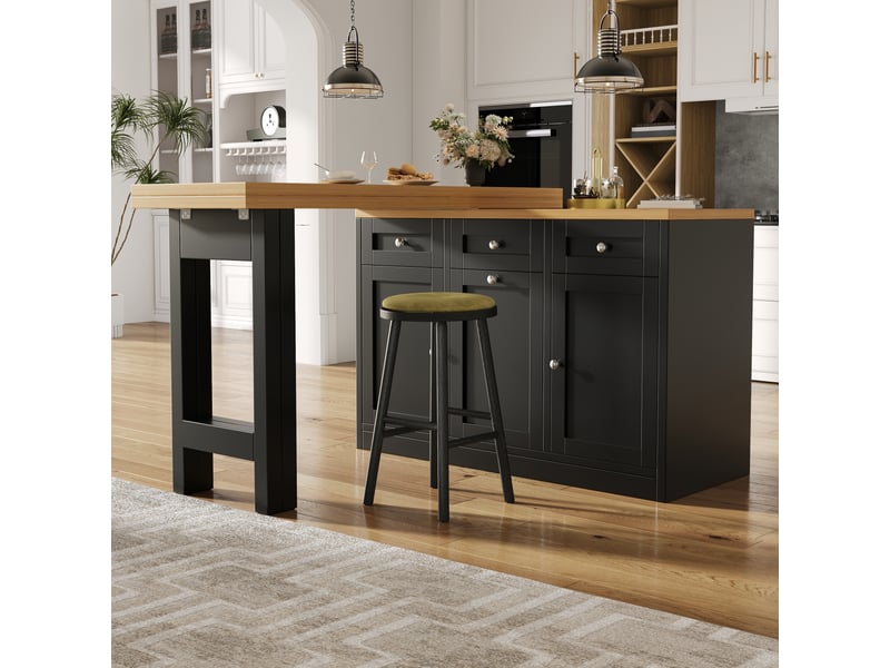  Table bar extensible 120-200x40x76 cm avec rangement et tiroir, îlot de cuisine multifonctionnel, mdf noir  - Conforama W