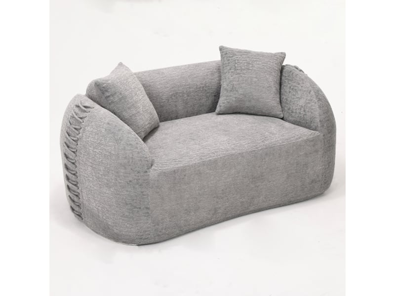  Canapé 2 places en chenille 155x90 cm, canapé courbé modulable avec accoudoirs tressés, coussins inclus, sofa compact sans montage - gris  - Conforama A