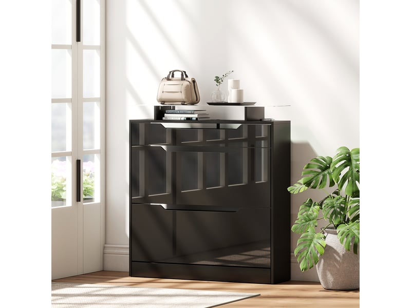  Armoire à chaussures, 2 tiroirs rabattables, 1 tiroir coulissant, 1 comptoir, 89x23x96cm, noir  - Conforama C