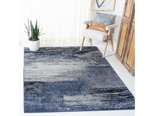 Tapis abstrait moderne en polypropylène grisbleu, 76 x 122 cm
