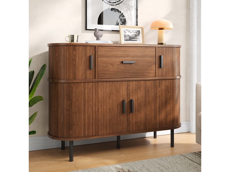 Buffet à portes coulissantes avec tiroir - lpospi - rangement 2 niveaux en mdf noyer 110 × 35 × 81,5 cm - Conforama B