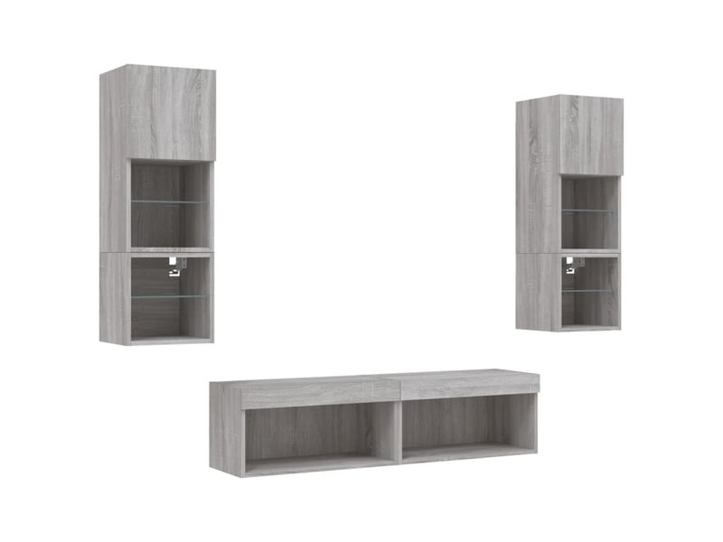  Unités murales tv avec led 6 pcs gris sonoma bois d'ingénierie  - Conforama E