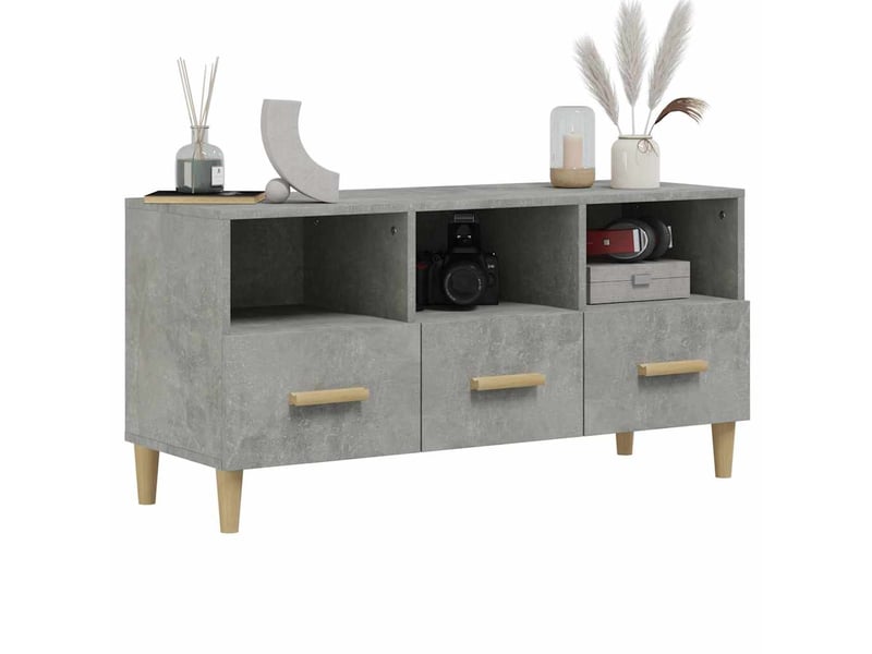  Meuble tv - banc tv - meuble de rangement gris béton 102x36x50 cm bois d'ingénierie  - Conforama D