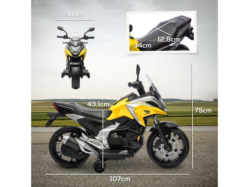 Moto électrique pour enfants, honda, 3 kmh, musique et lumières, 3-6 ans, jusqu'à 30 kg, jaune - Conforama E