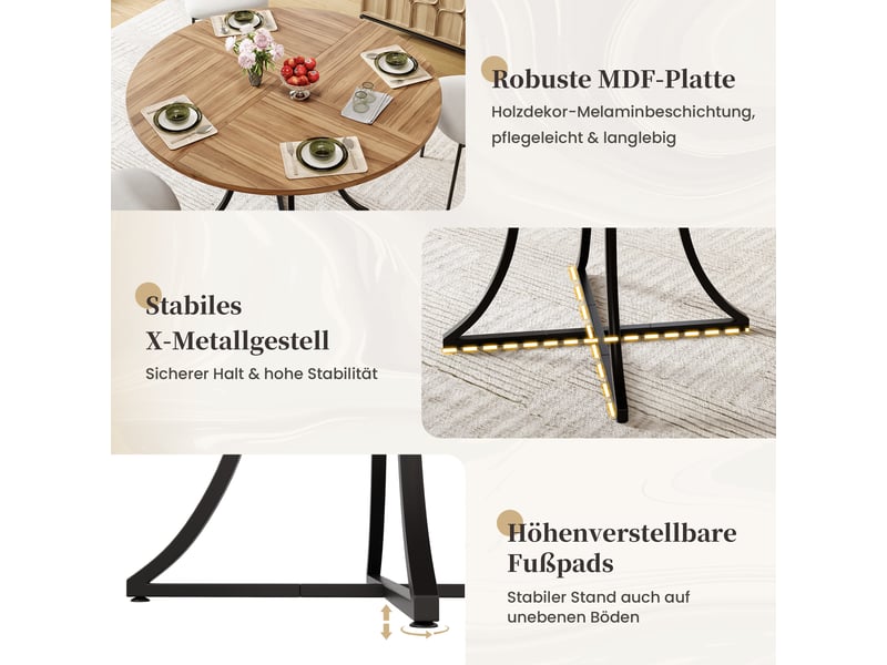 Table à manger ronde,100x100x75 cm,avec étagère,mdf,effet noyer noir - Conforama E
