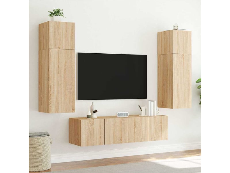  Meubles tv - banc tv - meuble de rangement muraux lumières led 2 pcs chêne sonoma 80x35x31 cm  - Conforama E