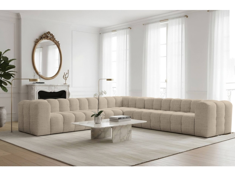  Canapé d'angle réversible miloe 8 places en tissu - beige MILOE - Conforama B