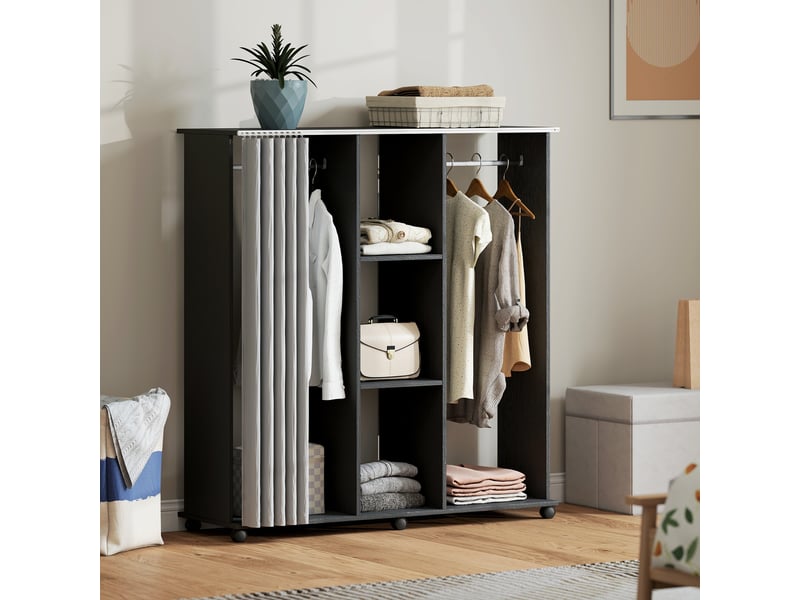  Armoire penderie meuble de rangement mobile 6 roulettes en bois noir 120l x 40l x 128h cm  - Conforama D