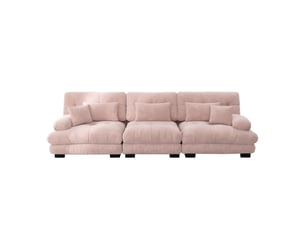 Canapé modulaire 3 places en chenille rose à assise profonde, canapé d’angle rembourré convertible pour salon, appartement ou bureau