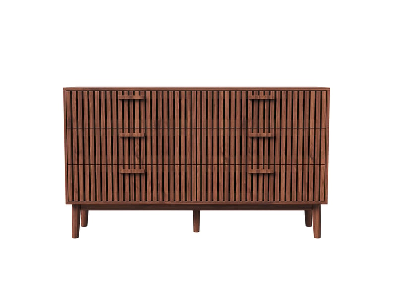  Buffet de rangement - design à lamelles verticales - 6 tiroirs - bois clair - pour salon et salle à manger  - Conforama A