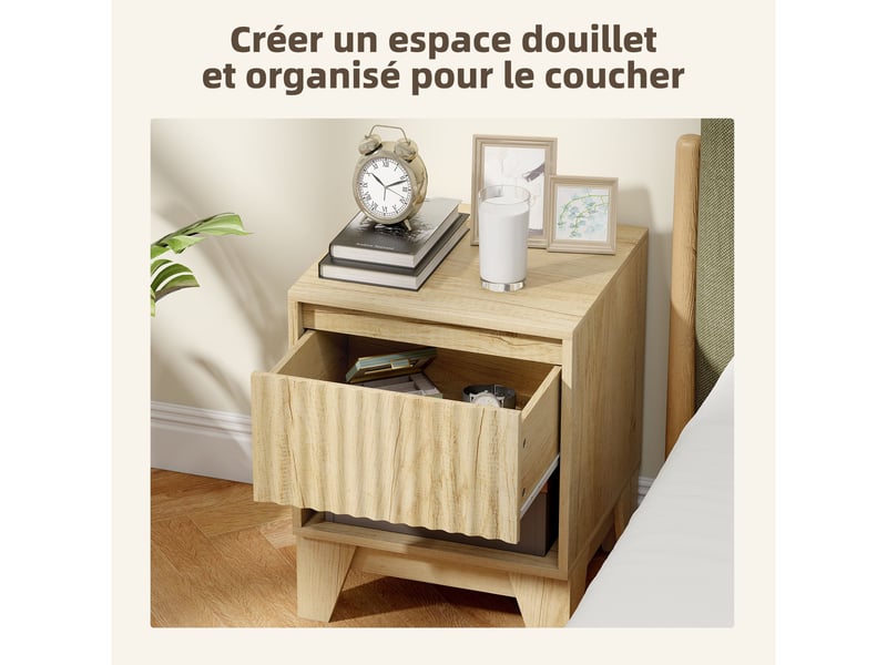  Lot de 2 tables de chevet étroites 43 x 40 x 55 cm tiroir ouvert rangement moderne en panneau de particules bois naturel 21_0003754  - Conforama D
