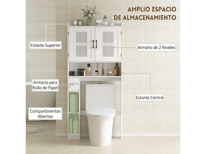  Meuble au-dessus des wc avec deux portes, étagère réglable, 80 x 19,5 x 170 cm, blanc  - Conforama R