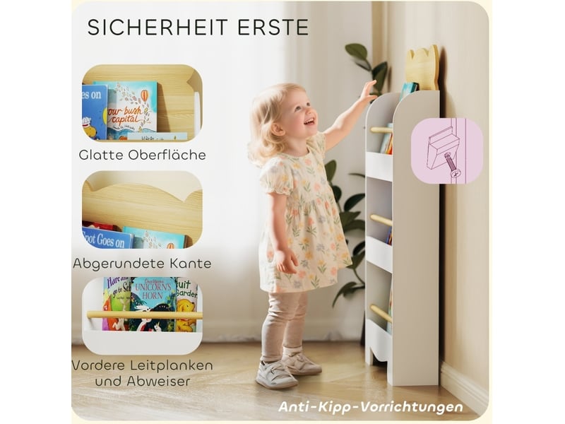 Bibliothèque enfant 55x15x110 cm – blanc – 3 niveaux avec barres de sécurité et design ours ludique  - Conforama E