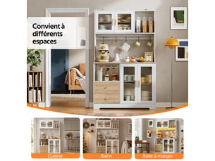 Buffet de cuisine armoire - 4 portes - 2 tiroirs - avec led rgb, prise usb- blanc