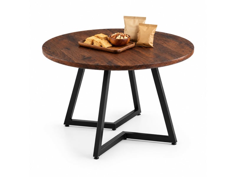  Table à manger ronde 110 x 110 x 75 cm, plateau mdf et pieds en métal noyer  - Conforama A