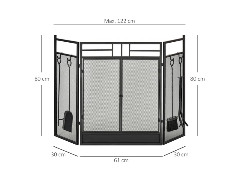  Pare-feu large pour cheminée ou poêle - pare-étincelles serviteur de cheminée 2 en 1 avec accessoires - 3 volets pliables et porte - acier métal noir  - Conforama E