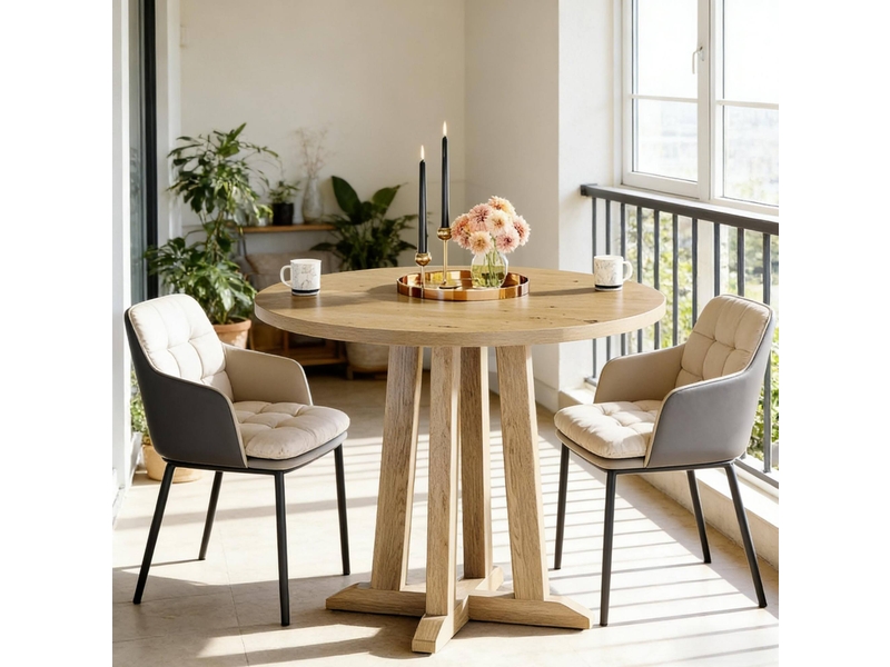  Table de salle à manger ronde pour 2 à 4 personnes avec pieds réglables, rustique en bois marron, 80 × 80 × 75 cm  - Conforama D